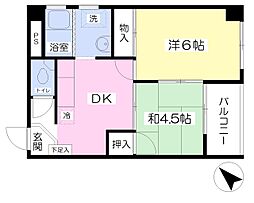 厚木マコトマンション 2DKの間取図画像