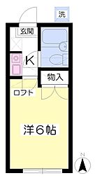 キャッスル厚木 1Kの間取図画像
