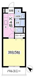 ハピネスA 1Kの間取図画像