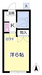 キャッスル厚木 1Kの間取図画像