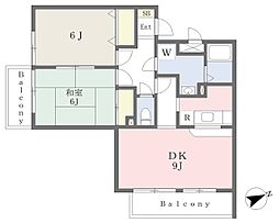 シャイニングマンション 2DKの間取図画像
