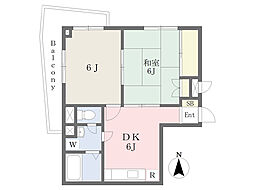 ＤＯＭＵＳＲＥＴ　ＫＡＮＡＳＡＳＨＩ 6階2DKの間取り