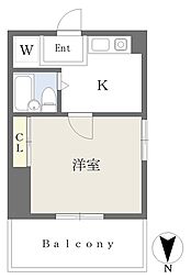 プラーズ新丸子 1Kの間取図画像
