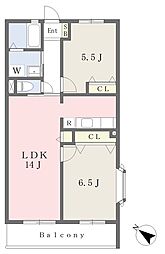 サンパティーク相模原 2階2LDKの間取り