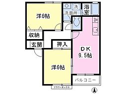 ラーク・ヨシA 2DKの間取図画像