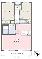ハックベリー 2LDKの間取図画像