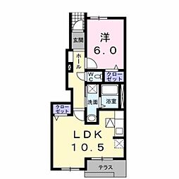 フラン・フィオーレＢ 1階1LDKの間取り