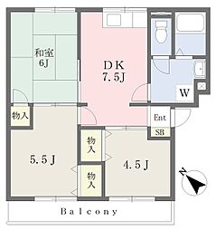 グランドール相模が丘 2階3DKの間取り