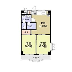 サンモール1番館Ｂ棟 3階2DKの間取り