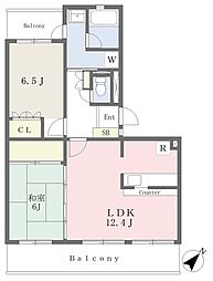 クラスガーデン相模大野 2LDKの間取図画像