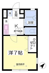 エスコートB館 1Kの間取図画像