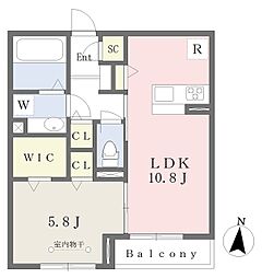 カーサルピナス 1LDKの間取図画像