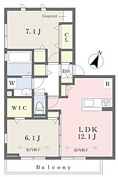 ライフタウンつきみ野D棟 2LDKの間取図画像