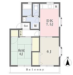 クレストパレスD 2DKの間取図画像