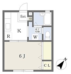 小田急小田原線 相模大野駅 徒歩9分の賃貸アパート 1階1Kの間取り