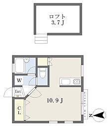 JR中央線 武蔵小金井駅 徒歩14分の賃貸アパート 1階ワンルームの間取り
