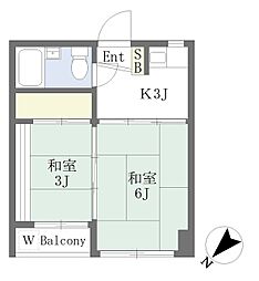 浜桜コーポラス 3階2Kの間取り