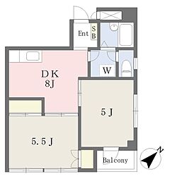 プラーズ浅間町 2DKの間取図画像