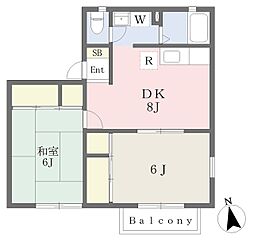 第2セトル上星川B 2DKの間取図画像