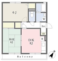 グリーンハイツ壱番館 2DKの間取図画像