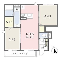 パークフルール 1階2LDKの間取り