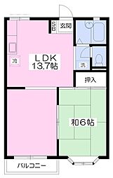 クイーンコーポB 1LDKの間取図画像