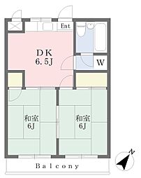 礒部マンション 2DKの間取図画像
