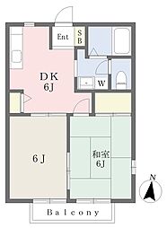 カーサ前原A 2DKの間取図画像