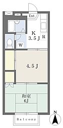 ハイツノナカB 2Kの間取図画像