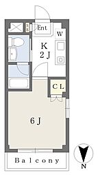 ツインクレスト童夢I 3階1Kの間取り