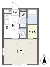 キュート 1Kの間取図画像
