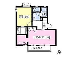 ベルデ三橋B 1LDKの間取図画像