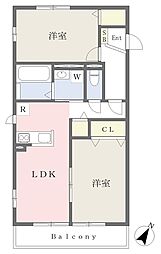 IZUYAグリーンヒルズD棟 2LDKの間取図画像