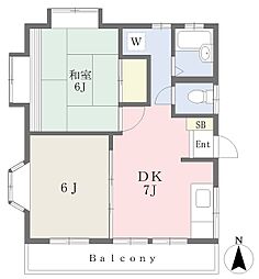 篠宮ハイツＡ 2階2DKの間取り
