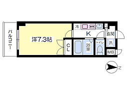 クレインコート 2階1Kの間取り