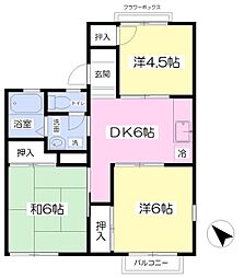 サントップ東台B 3DKの間取図画像