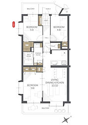 コスモ志木ホワイトコート 3LDKの間取図画像