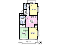オレゴンハイツ二番館 3階3DKの間取り