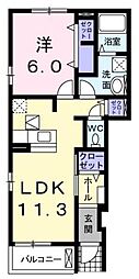 オルデンB 1LDKの間取図画像