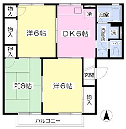 プラザ中居Ｂ 2階3DKの間取り
