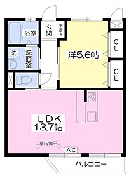 ラ　バーゼ 2階1LDKの間取り