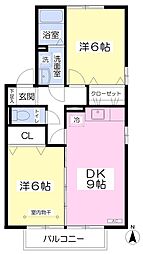 JR信越本線 群馬八幡駅 徒歩8分の賃貸アパート 2階2DKの間取り