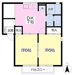 ジュネス天田 2階2DKの間取り