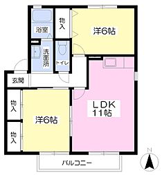 パルハウスII 1階2LDKの間取り