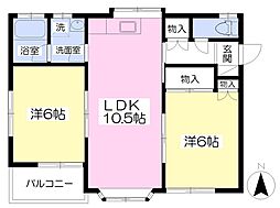 ヴィレッジ真下Ｂ 1階2LDKの間取り
