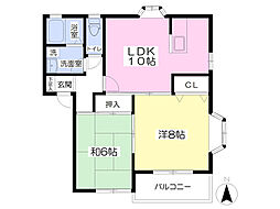 ハッピー岡田A 2LDKの間取図画像