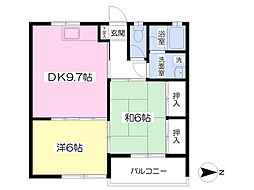ヴィレッジ清水 2DKの間取図画像