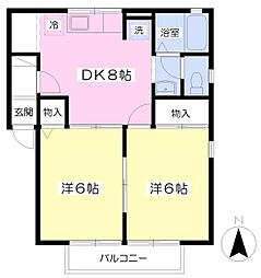 アルカディアB 2DKの間取図画像