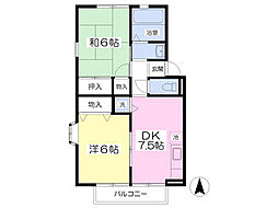 ソレイユ 2階2DKの間取り