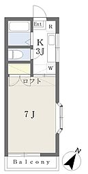 レジデンス恵和 2階1Kの間取り